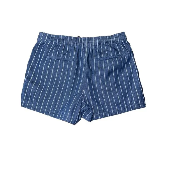 J.Crew Blue Stripe Chambray Pull On Shorts Nautical Coastal Elastic Waist Sz M - Picture 5 of 11